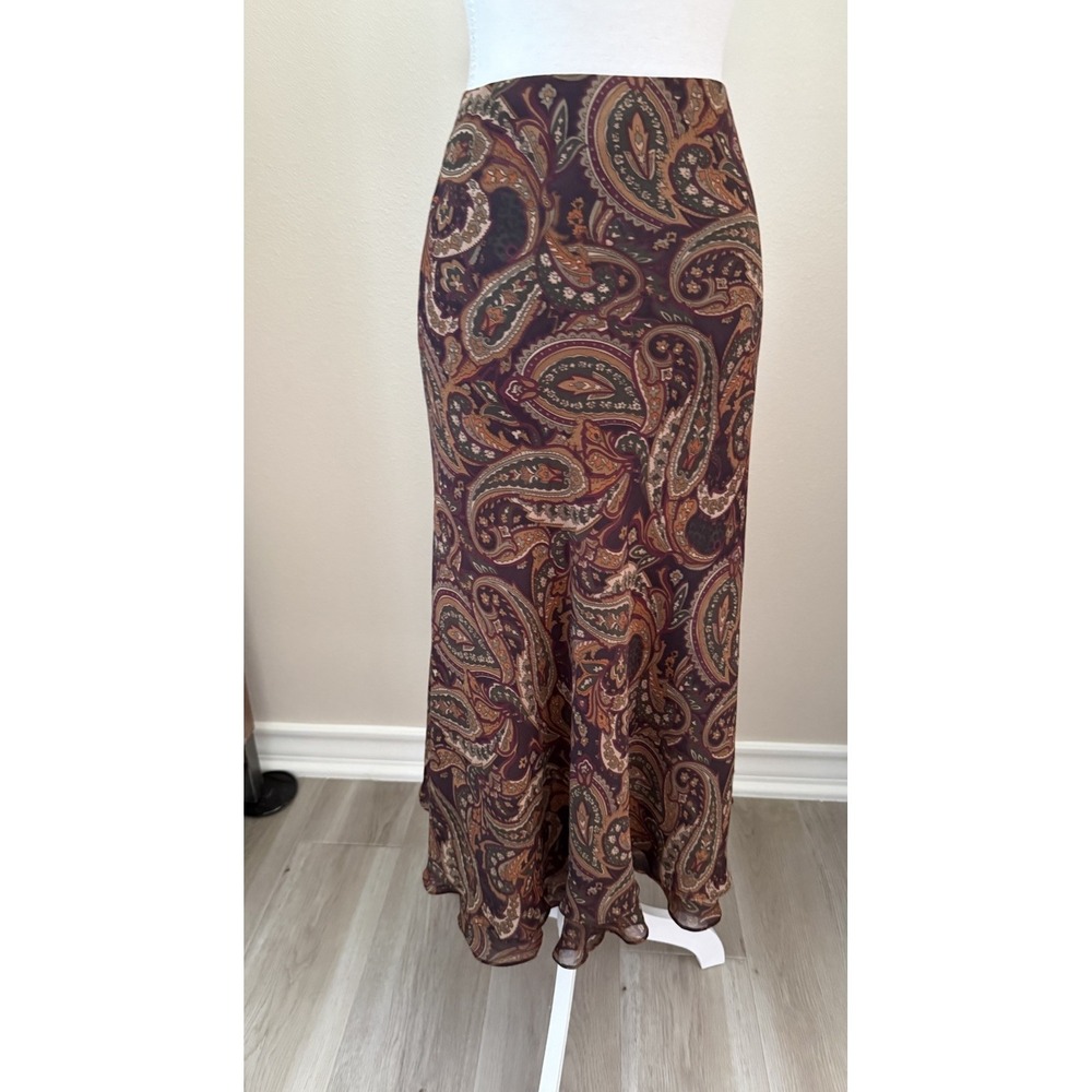Chaps Paisley Maxi Skirt in Brown and Rust